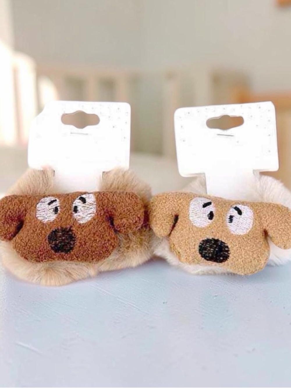 Plush Puppy Face Fuzzy Scrunchie Hair Bands